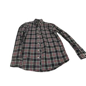 Land's End Button Down No-Iron Twill- Tartan Plaid Cotton Men’s shirt - medium